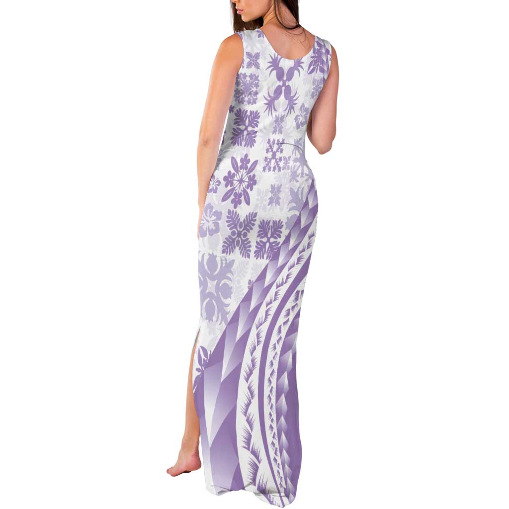 Purple Hawaiian Quilt Pattern Tank Maxi Dress Mixed Polynesian Tribal Arty