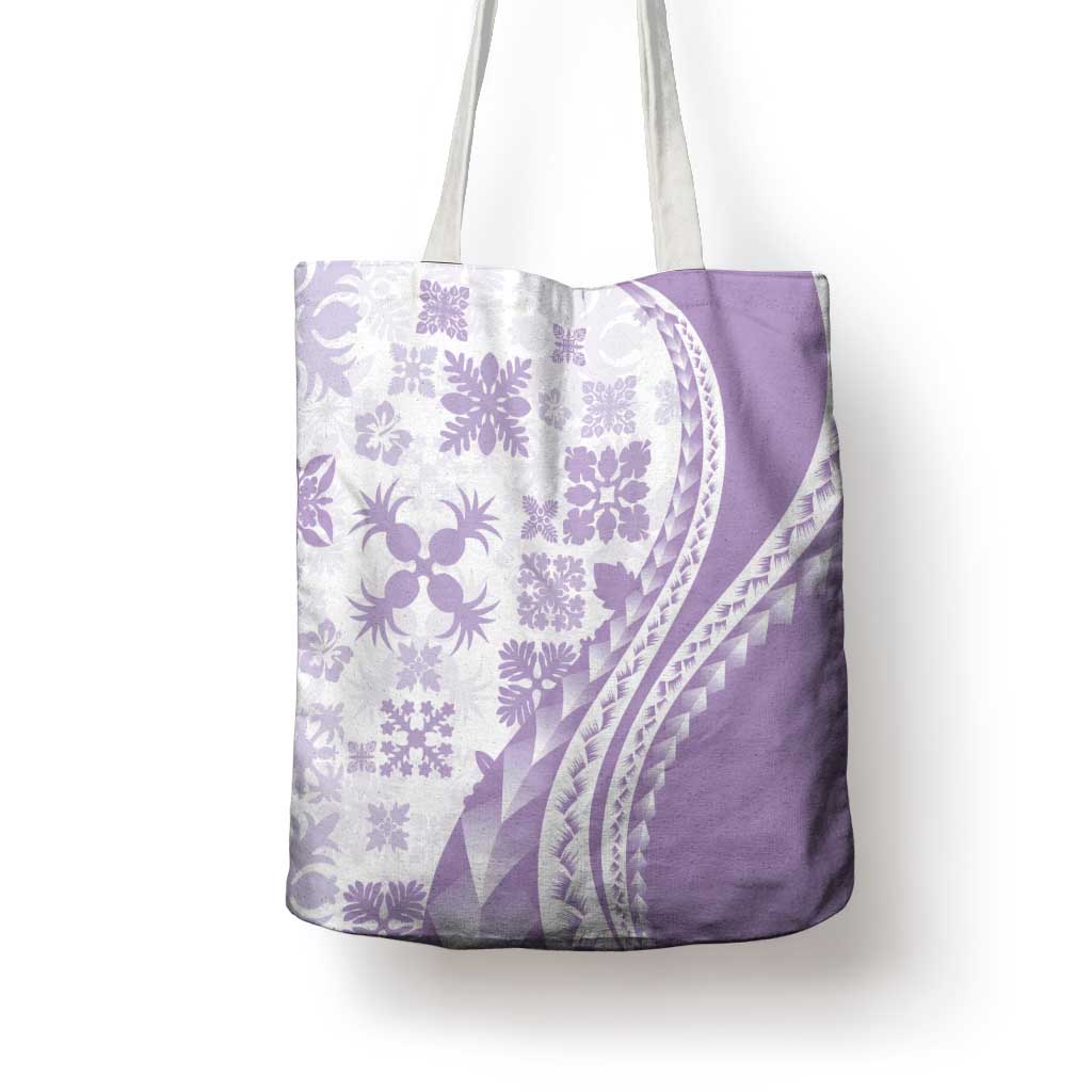 Purple Hawaiian Quilt Pattern Tote Bag Mixed Polynesian Tribal Arty - Polynesian Pride