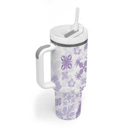 Purple Hawaiian Quilt Pattern Tumbler With Handle Mixed Polynesian Tribal Arty