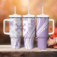 Purple Hawaiian Quilt Pattern Tumbler With Handle Mixed Polynesian Tribal Arty