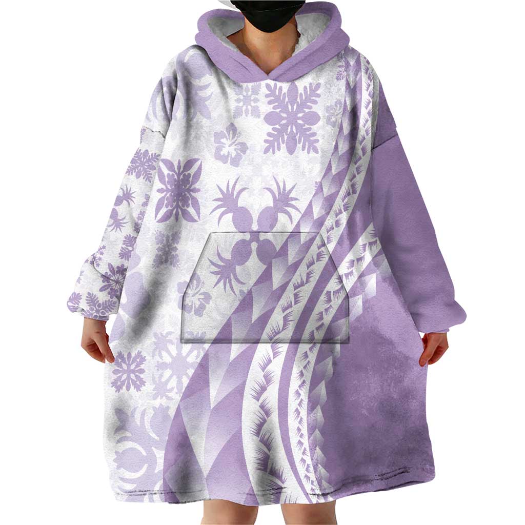 Purple Hawaiian Quilt Pattern Wearable Blanket Hoodie Mixed Polynesian Tribal Arty