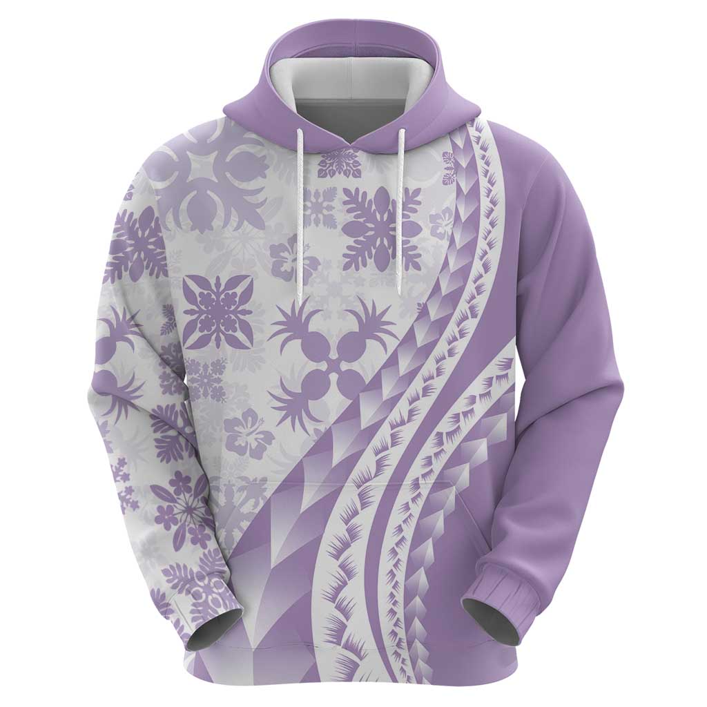 Purple Hawaiian Quilt Pattern Zip Hoodie Mixed Polynesian Tribal Arty