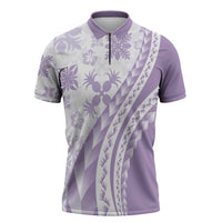 Purple Hawaiian Quilt Pattern Zipper Polo Shirt Mixed Polynesian Tribal Arty - Polynesian Pride