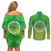 Cook Islands Constitution Day Couples Matching Off Shoulder Short Dress and Long Sleeve Button Shirt Kuki Airani Since 1965 LT9 - Polynesian Pride