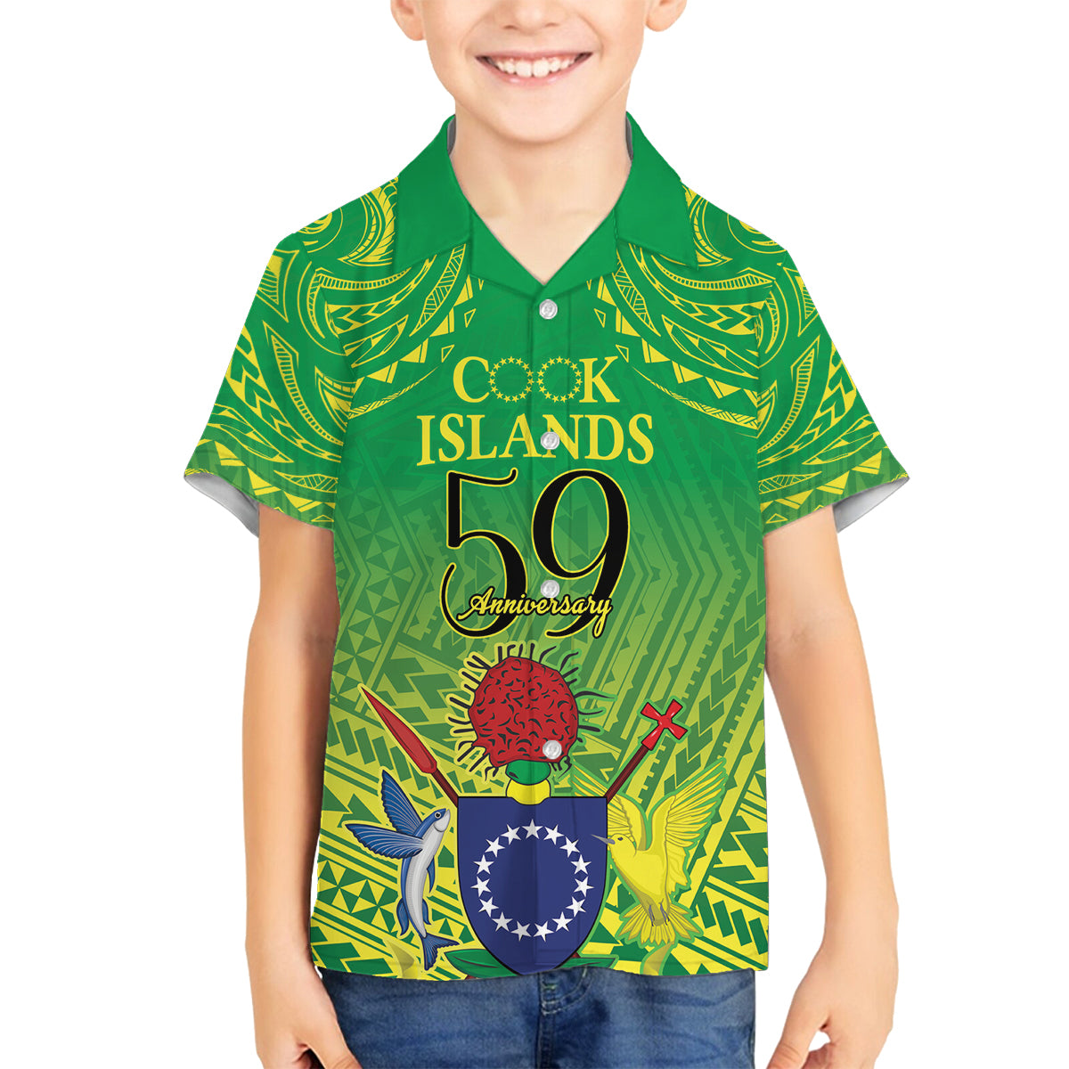 Cook Islands Constitution Day Family Matching Off Shoulder Short Dress and Hawaiian Shirt Kuki Airani Since 1965