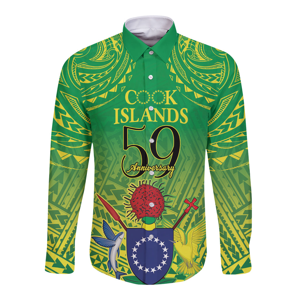 Cook Islands Constitution Day Long Sleeve Button Shirt Kuki Airani Since 1965 LT9 Unisex Green - Polynesian Pride