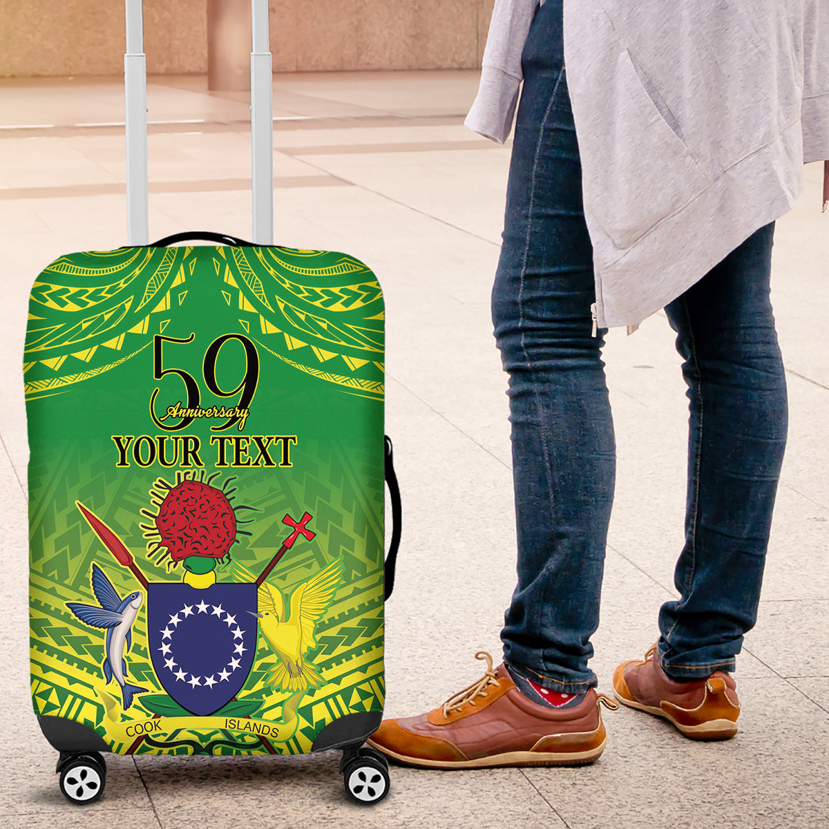 Cook Islands Constitution Day Luggage Cover Kuki Airani Since 1965 LT9 Green - Polynesian Pride