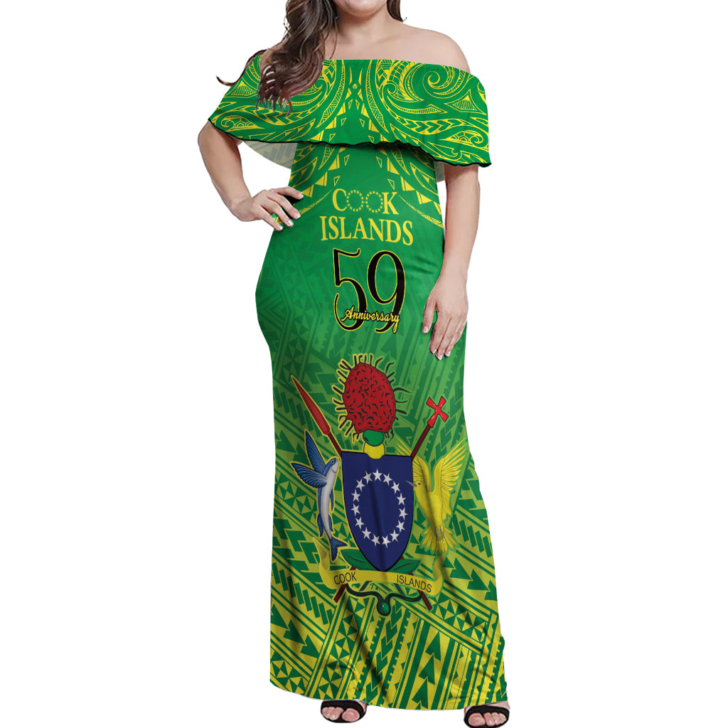 Cook Islands Constitution Day Off Shoulder Maxi Dress Kuki Airani Since 1965