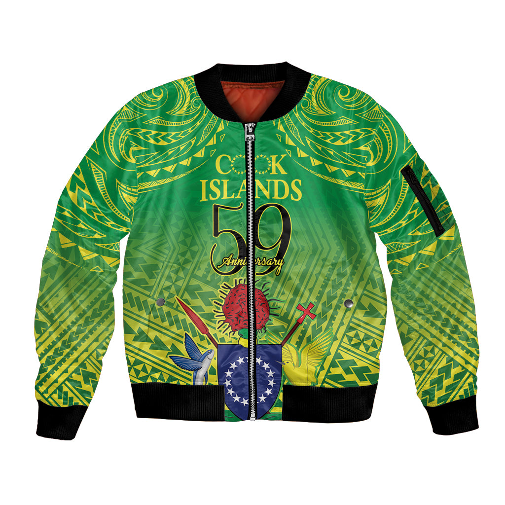 Cook Islands Constitution Day Sleeve Zip Bomber Jacket Kuki Airani Since 1965
