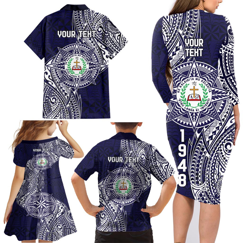 Personalised Tonga Sia'atoutai Theological College Family Matching Long Sleeve Bodycon Dress and Hawaiian Shirt Since 1948 Special Kupesi Pattern
