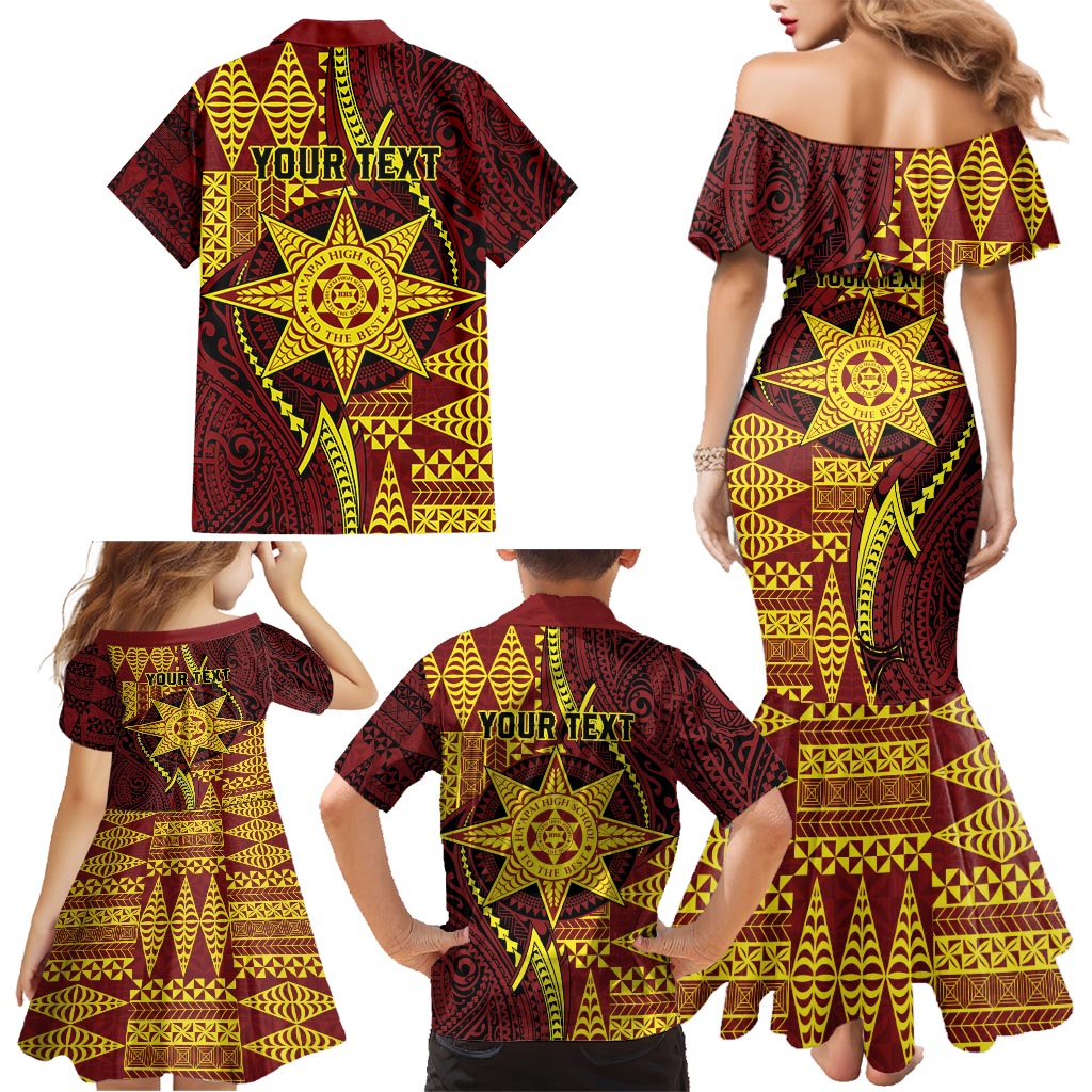 Personalised Tonga Haapai High School Family Matching Mermaid Dress and Hawaiian Shirt Special Kupesi Pattern