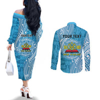 Personalised Tonga Lavengamalie College Couples Matching Off The Shoulder Long Sleeve Dress and Long Sleeve Button Shirt Since 1980 Special Kupesi Pattern