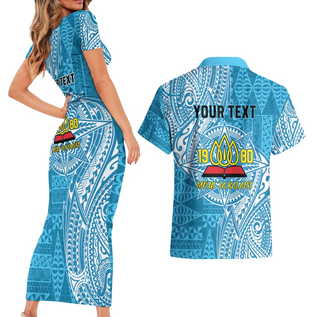 Personalised Tonga Lavengamalie College Couples Matching Short Sleeve Bodycon Dress and Hawaiian Shirt Since 1980 Special Kupesi Pattern