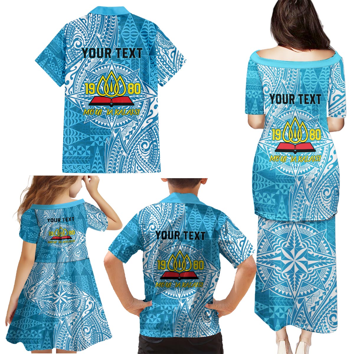 Personalised Tonga Lavengamalie College Family Matching Puletasi and Hawaiian Shirt Since 1980 Special Kupesi Pattern