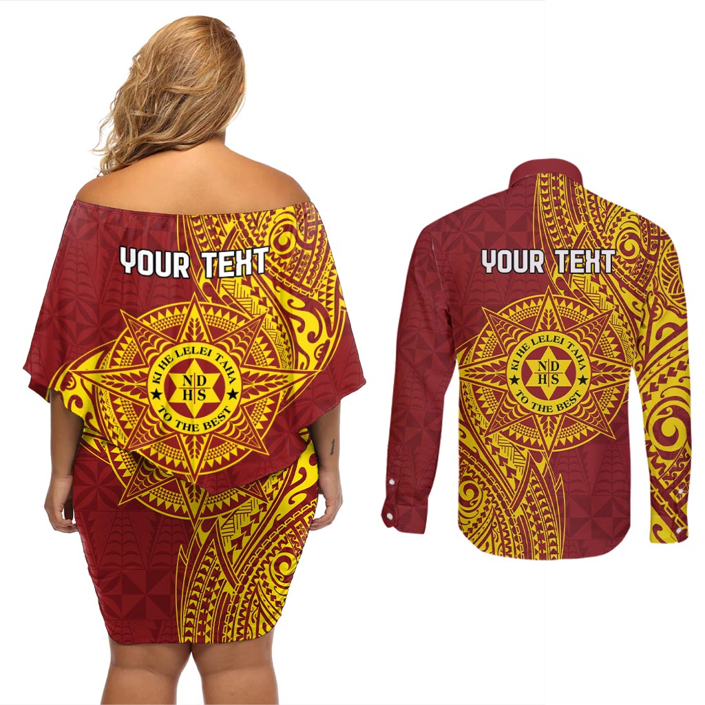 Personalised Tonga Niuatoputapu High School Couples Matching Off Shoulder Short Dress and Long Sleeve Button Shirt Special Kupesi Pattern