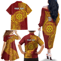 Personalised Tonga Niuatoputapu High School Family Matching Off The Shoulder Long Sleeve Dress and Hawaiian Shirt Special Kupesi Pattern