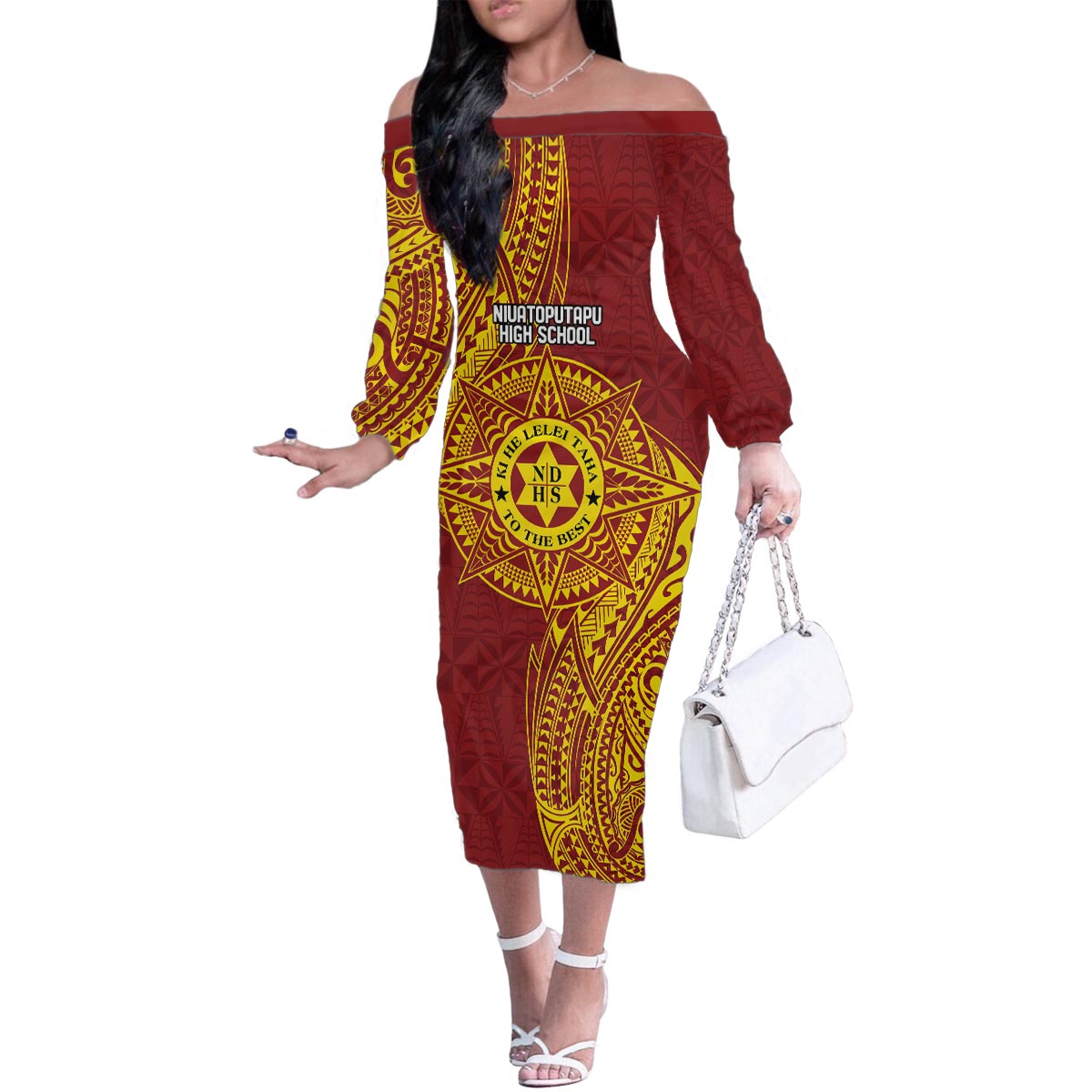 Personalised Tonga Niuatoputapu High School Family Matching Off The Shoulder Long Sleeve Dress and Hawaiian Shirt Special Kupesi Pattern