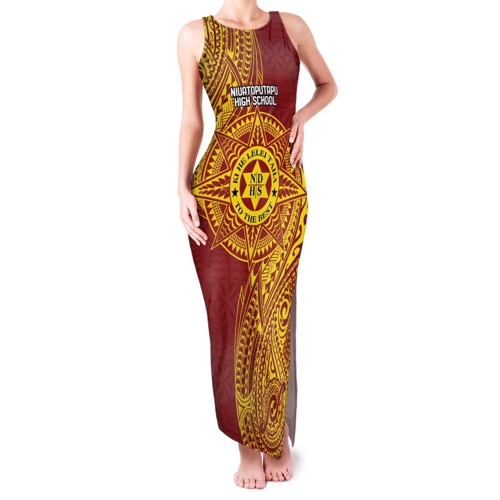Personalised Tonga Niuatoputapu High School Family Matching Tank Maxi Dress and Hawaiian Shirt Special Kupesi Pattern