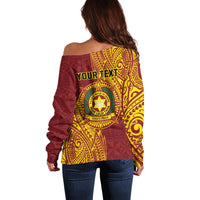 Personalised Tonga Vava'u High School Off Shoulder Sweater Since 1985 Special Kupesi Pattern