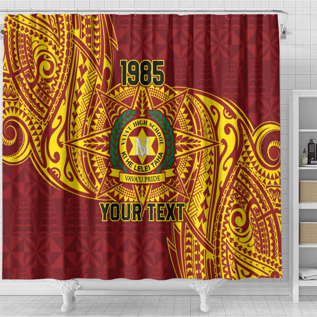 Personalised Tonga Vava'u High School Shower Curtain Since 1985 Special Kupesi Pattern