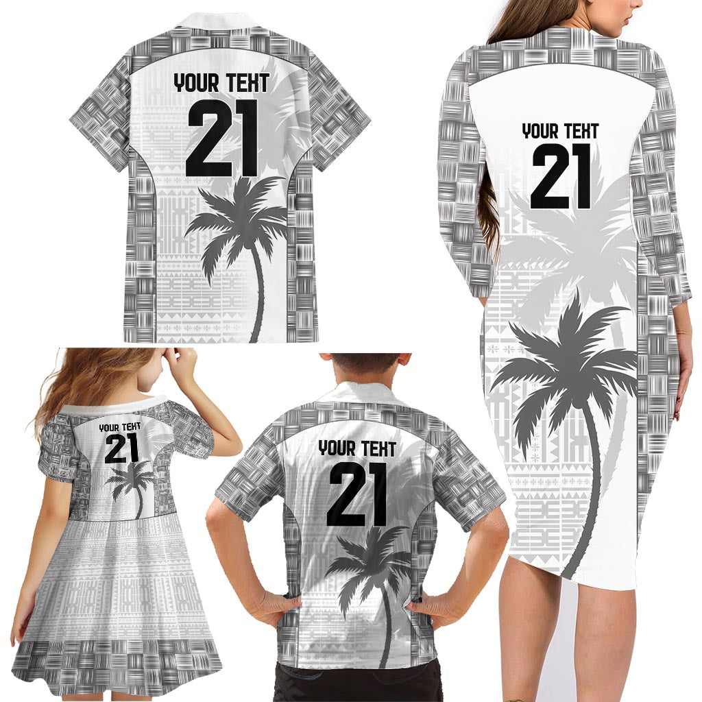 Custom Fiji Rugby Family Matching Long Sleeve Bodycon Dress and Hawaiian Shirt History Champions World Cup 7s - White