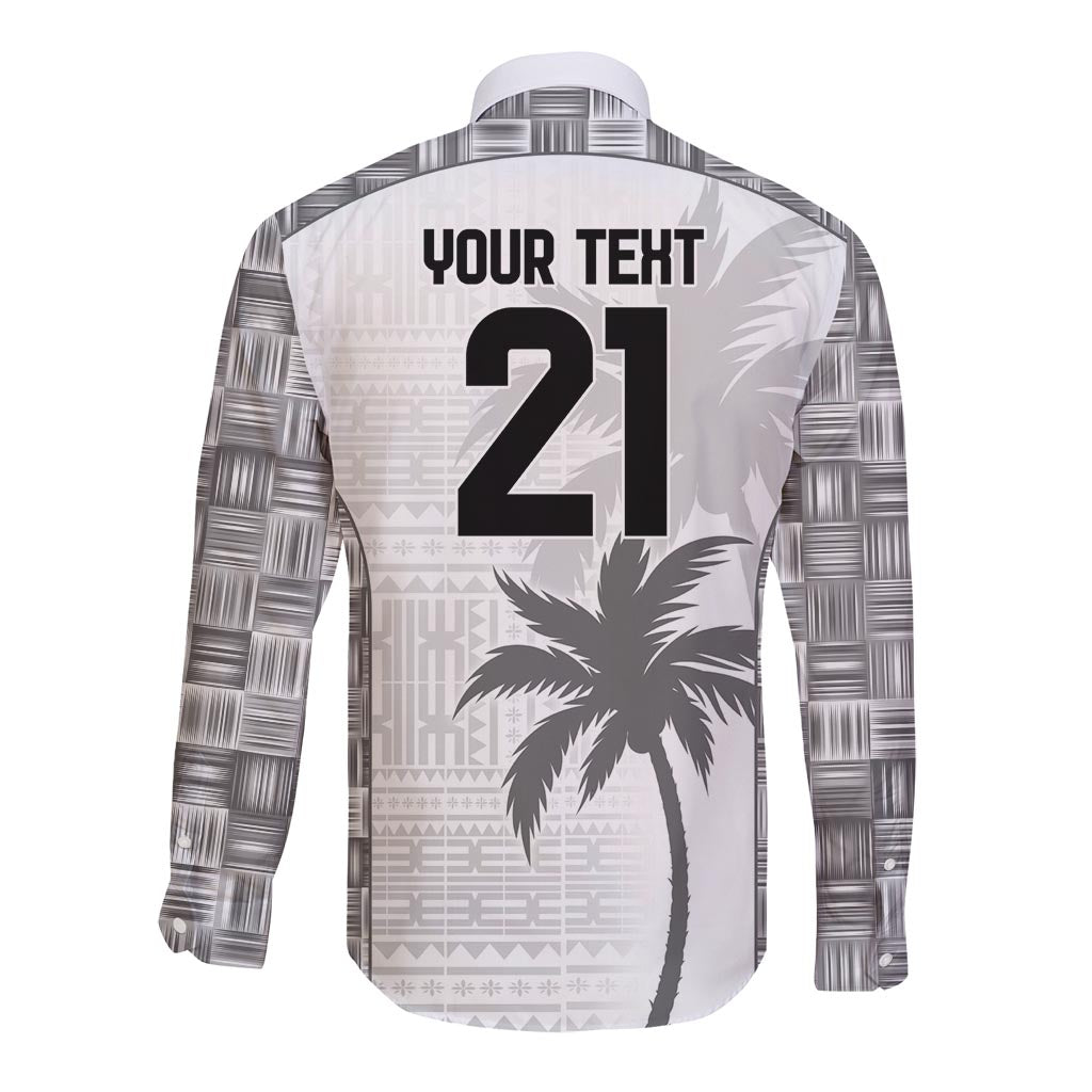 Custom Fiji Rugby Long Sleeve Button Shirt History Champions World Cup 7s - White
