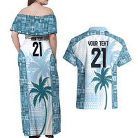 Custom Fiji Rugby Couples Matching Off Shoulder Maxi Dress and Hawaiian Shirt History Champions World Cup 7s - Bllue