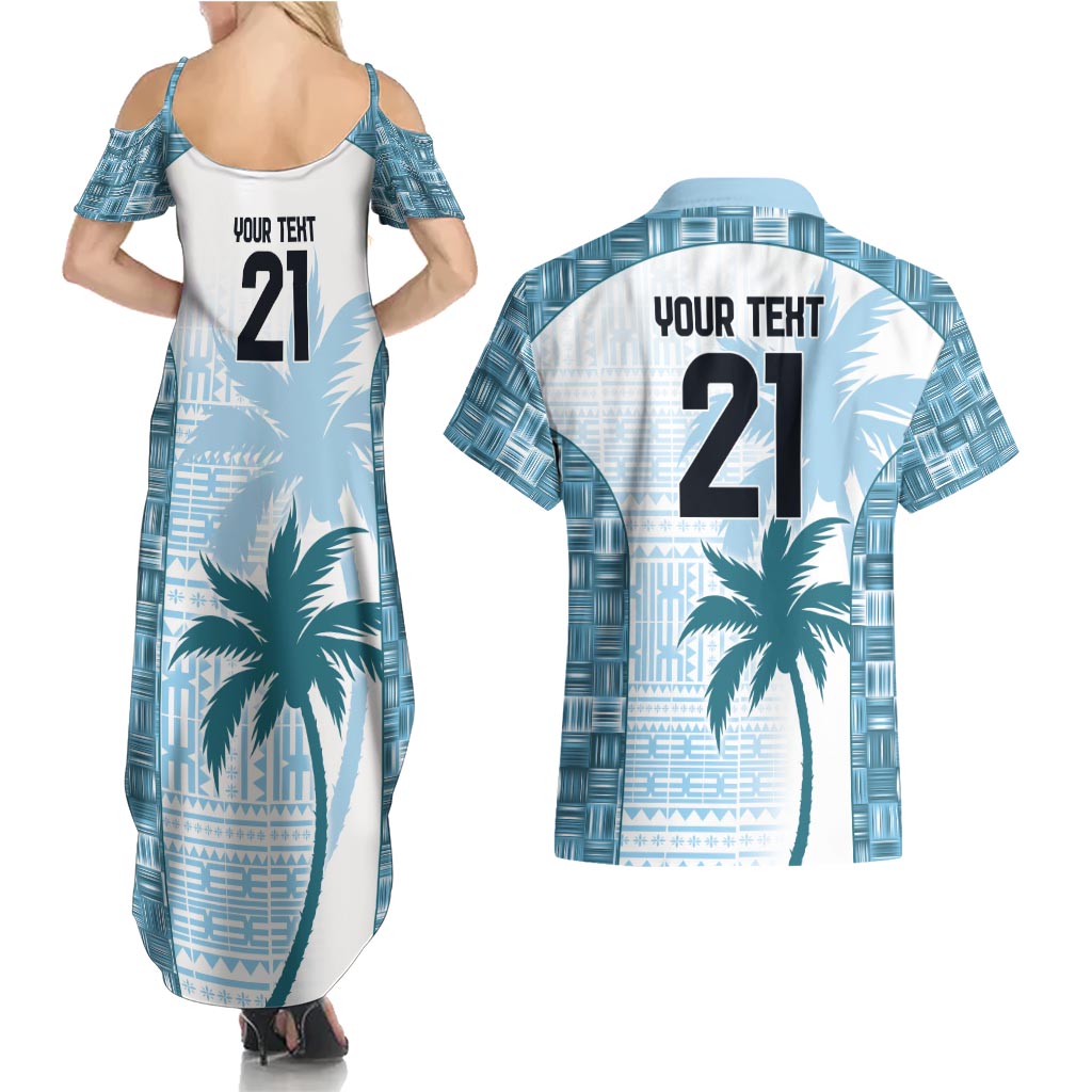 Custom Fiji Rugby Couples Matching Summer Maxi Dress and Hawaiian Shirt History Champions World Cup 7s - Bllue