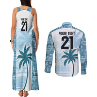 Custom Fiji Rugby Couples Matching Tank Maxi Dress and Long Sleeve Button Shirt History Champions World Cup 7s - Bllue