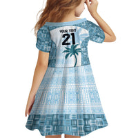 Custom Fiji Rugby Kid Short Sleeve Dress History Champions World Cup 7s - Bllue