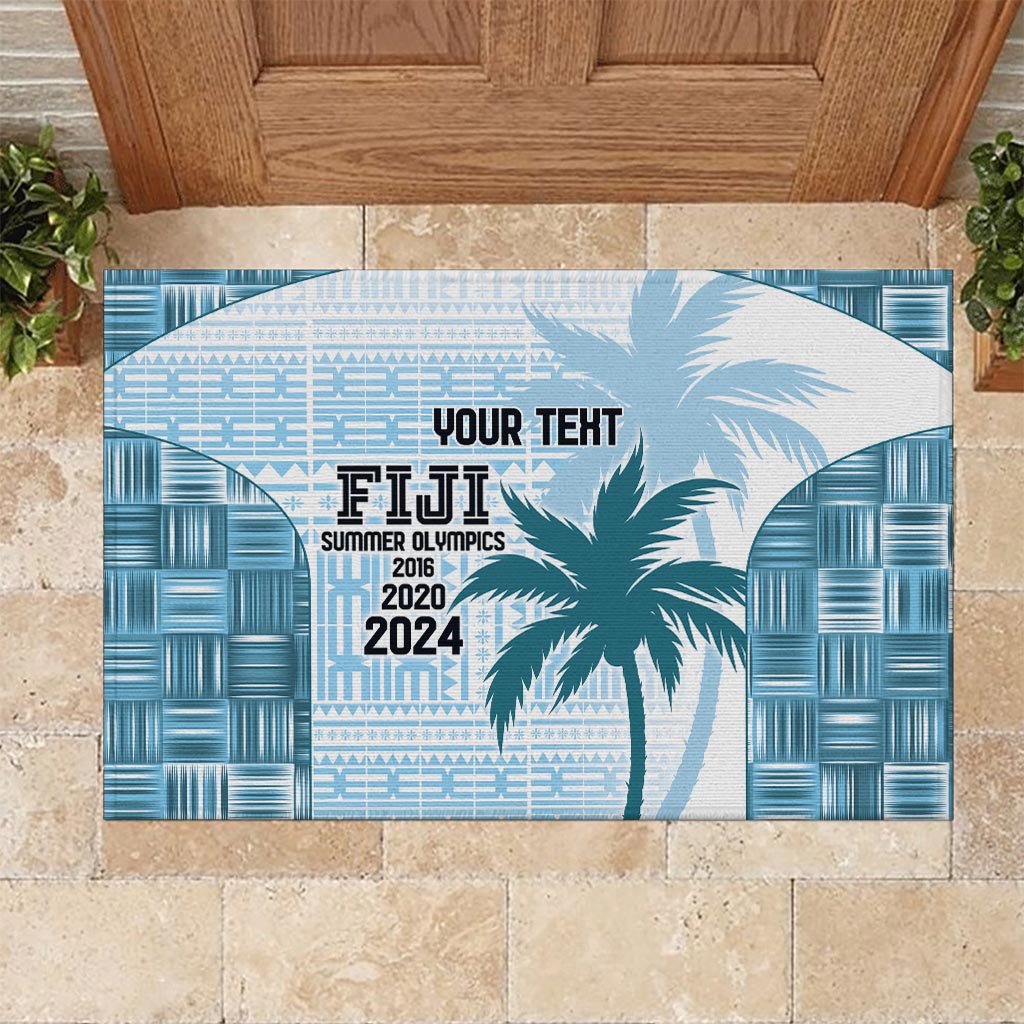 Custom Fiji Rugby Rubber Doormat History Champions World Cup 7s - Bllue