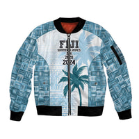 Custom Fiji Rugby Sleeve Zip Bomber Jacket History Champions World Cup 7s - Bllue