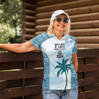 Custom Fiji Rugby Women Polo Shirt History Champions World Cup 7s - Bllue