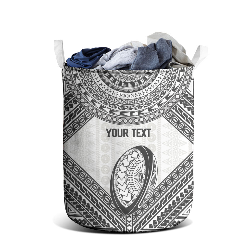 Custom Rugby Fiji National Heritage Laundry Basket White Traditional Masi Inspired