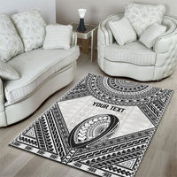 Custom Rugby Fiji National Heritage Area Rug White Traditional Masi Inspired