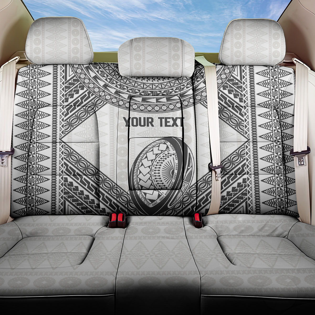 Custom Rugby Fiji National Heritage Back Car Seat Cover White Traditional Masi Inspired