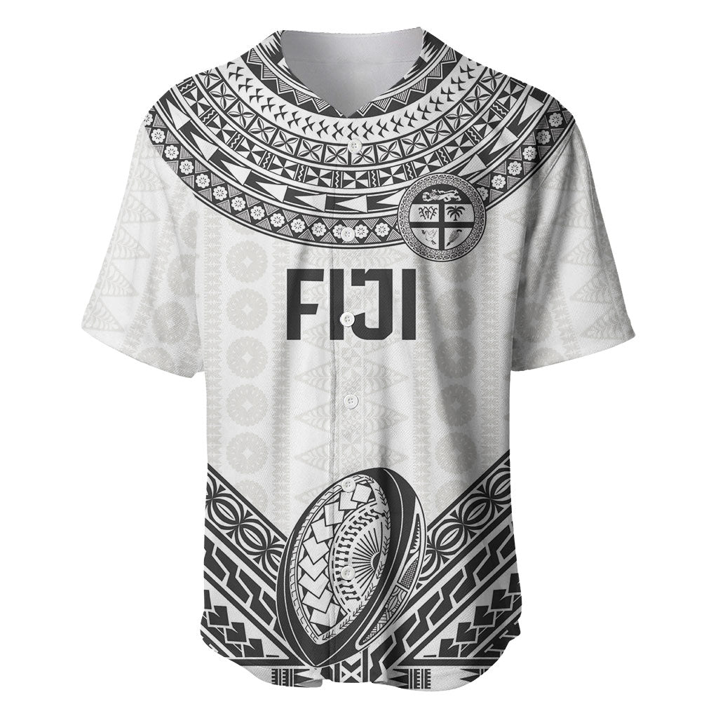 Custom Rugby Fiji National Heritage Baseball Jersey White Traditional Masi Inspired