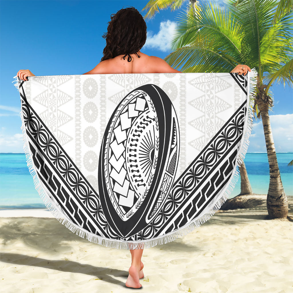 Custom Rugby Fiji National Heritage Beach Blanket White Traditional Masi Inspired