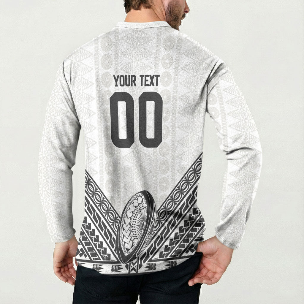 Custom Rugby Fiji National Heritage Button Sweatshirt White Traditional Masi Inspired