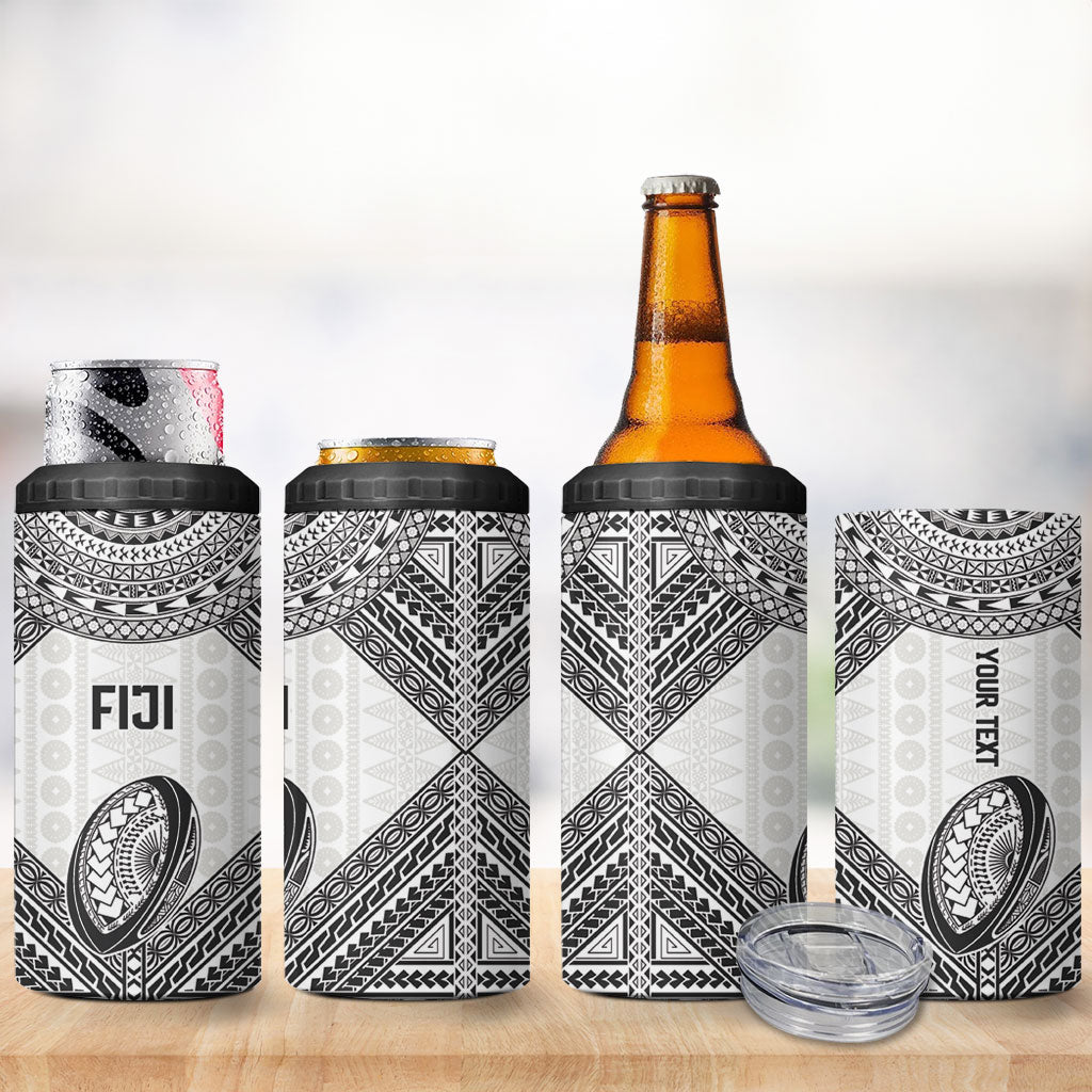 Custom Rugby Fiji National Heritage 4 in 1 Can Cooler Tumbler White Traditional Masi Inspired