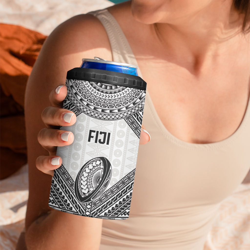 Custom Rugby Fiji National Heritage 4 in 1 Can Cooler Tumbler White Traditional Masi Inspired