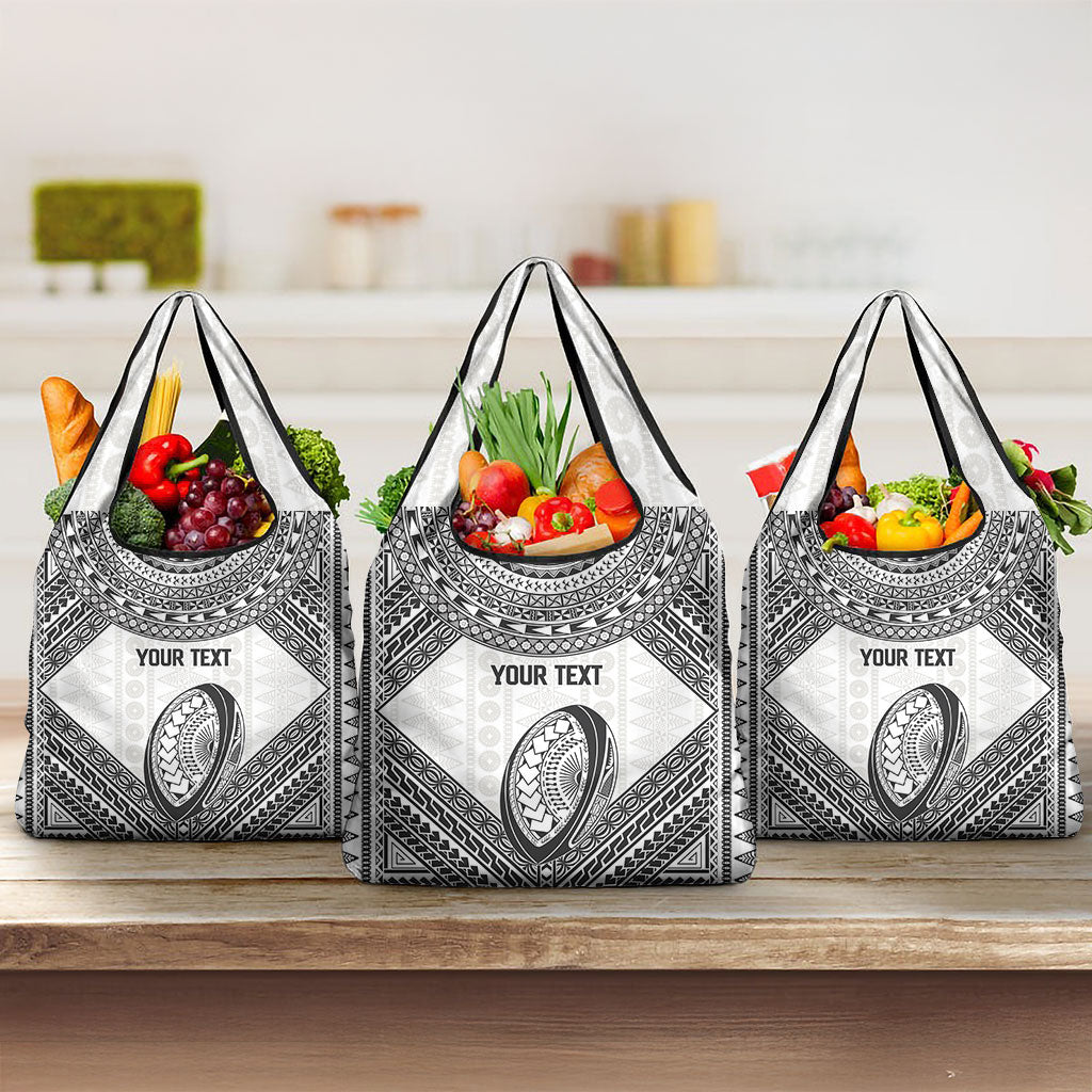 Custom Rugby Fiji National Heritage Grocery Bag White Traditional Masi Inspired