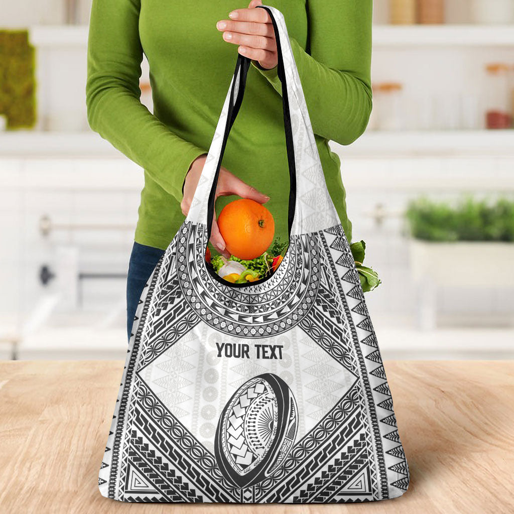 Custom Rugby Fiji National Heritage Grocery Bag White Traditional Masi Inspired