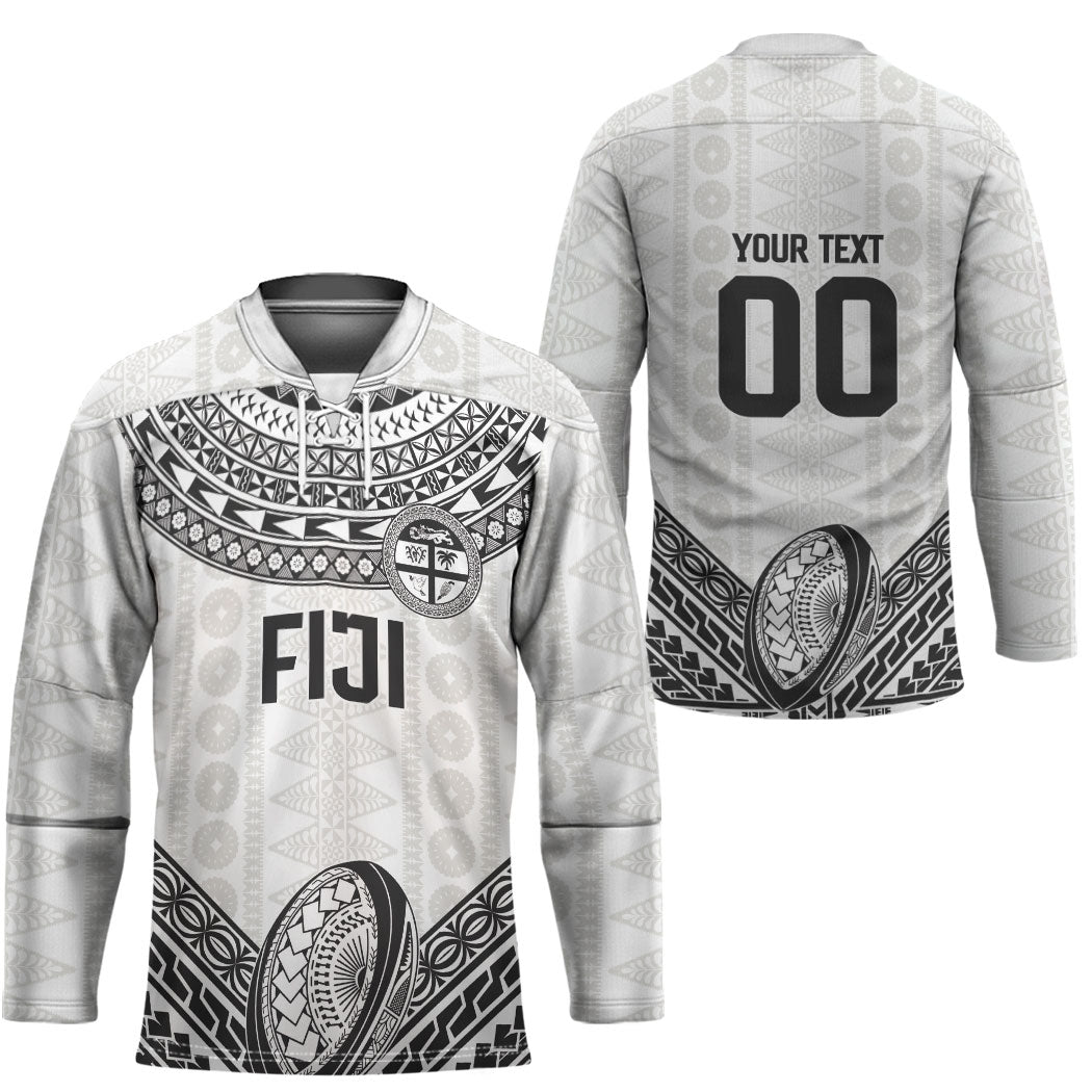 Custom Rugby Fiji National Heritage Hockey Jersey White Traditional Masi Inspired