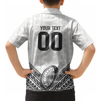 Custom Rugby Fiji National Heritage Kid Hawaiian Shirt White Traditional Masi Inspired