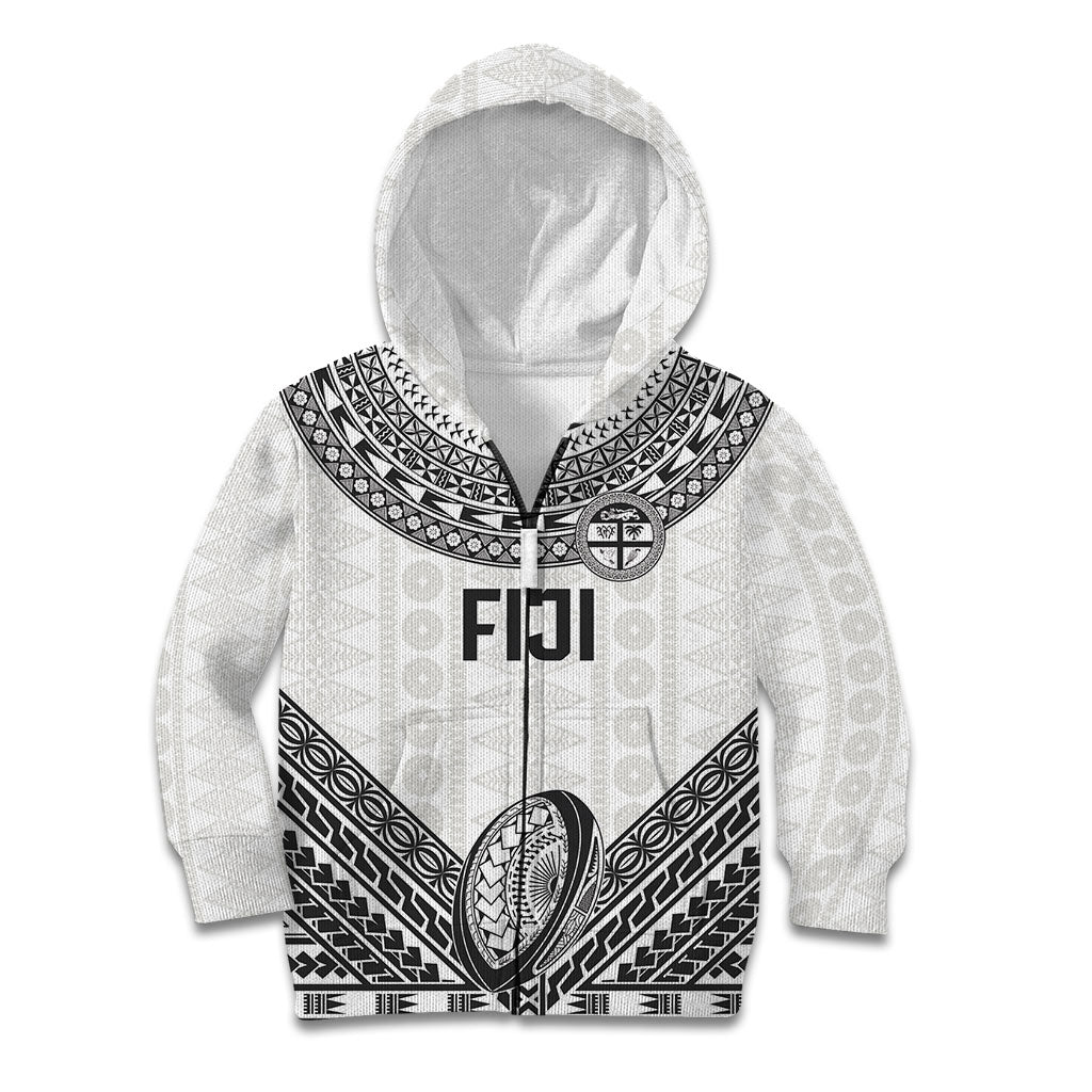 Custom Rugby Fiji National Heritage Kid Hoodie White Traditional Masi Inspired