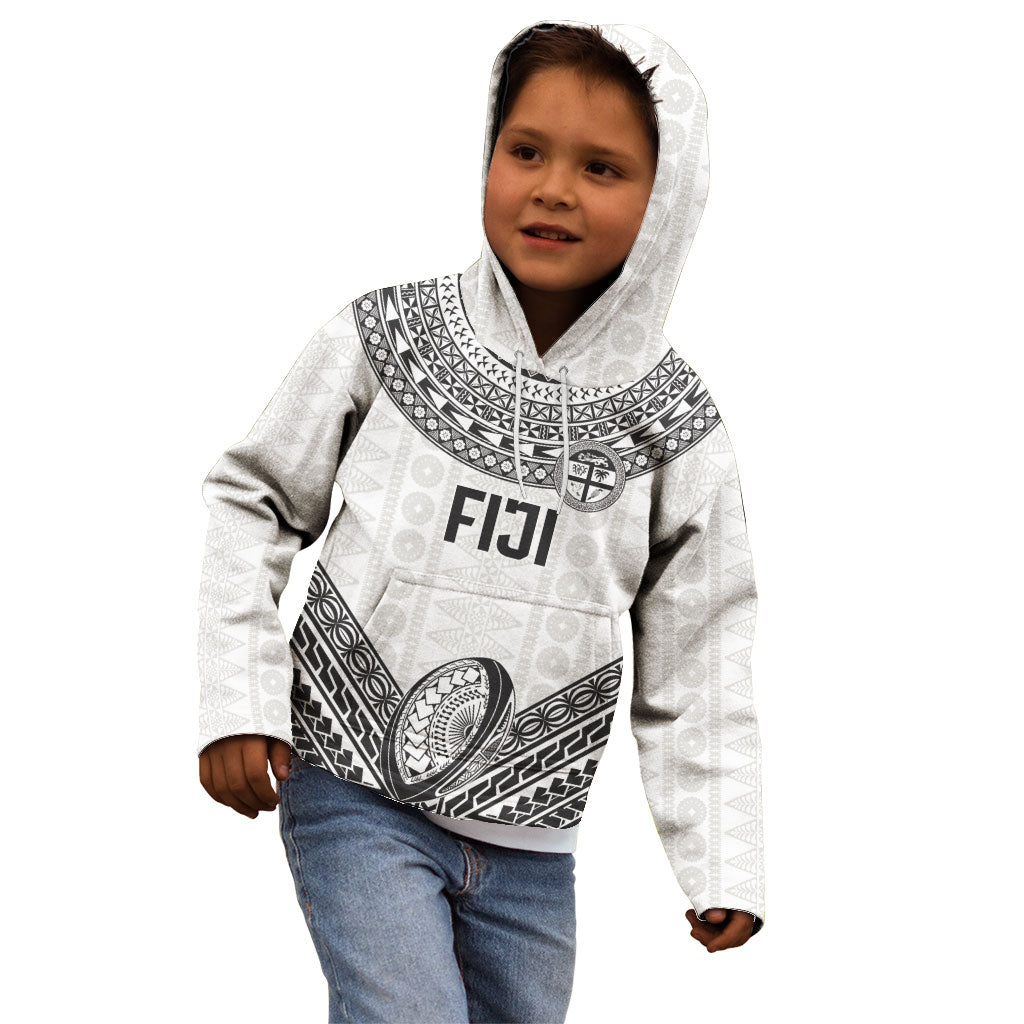 Custom Rugby Fiji National Heritage Kid Hoodie White Traditional Masi Inspired