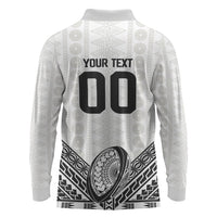 Custom Rugby Fiji National Heritage Long Sleeve Polo Shirt White Traditional Masi Inspired