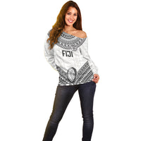 Custom Rugby Fiji National Heritage Off Shoulder Sweater White Traditional Masi Inspired
