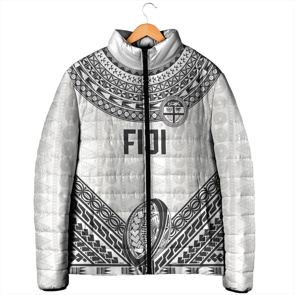 Custom Rugby Fiji National Heritage Padded Jacket White Traditional Masi Inspired
